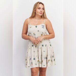 Kourt Embroidered Mini Casual Floral Beige Dress, Size XS
